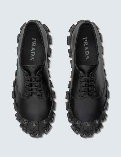Prada - Studded Brushed Leather Derby Shoes | HBX display picture 3