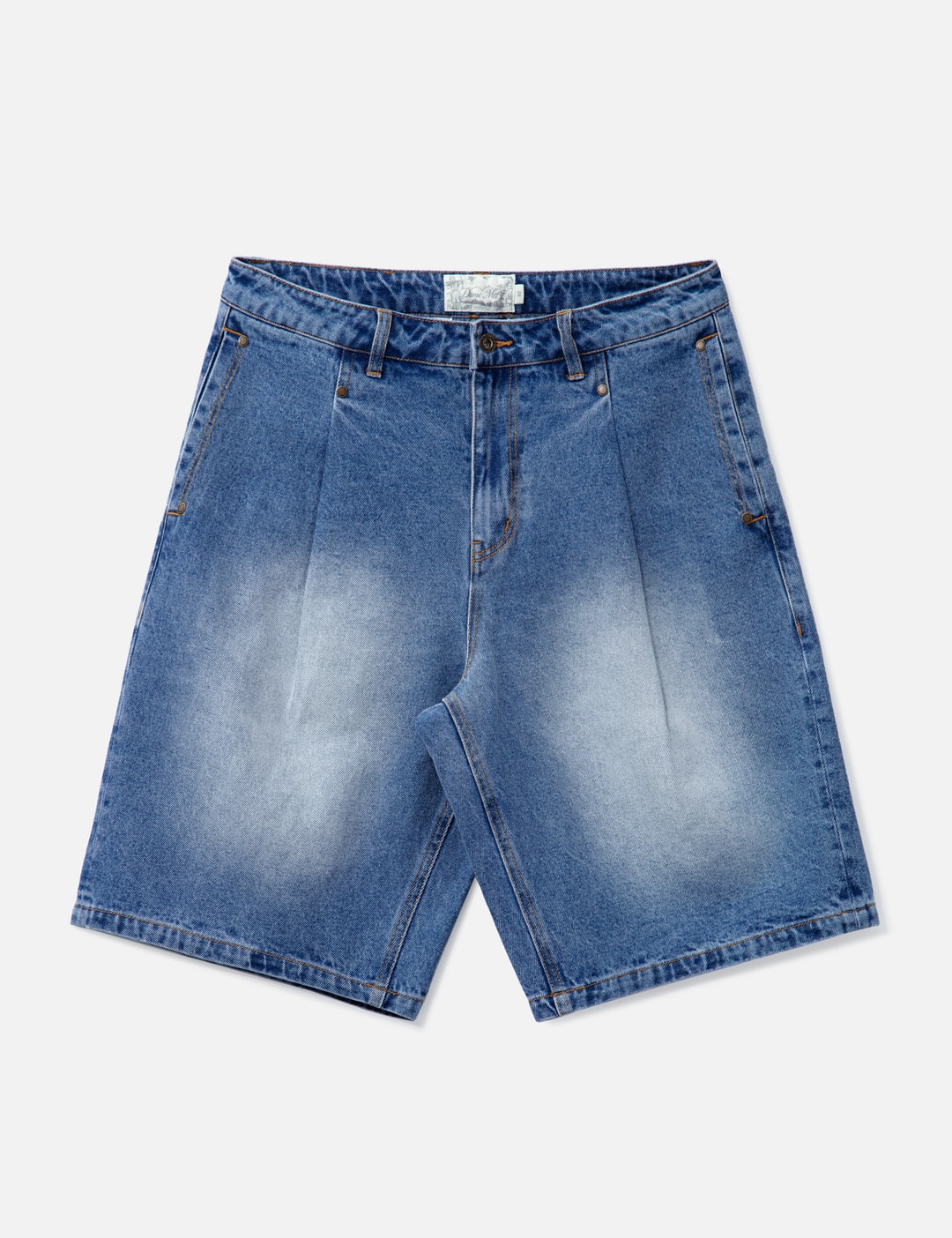 Pleated Denim Shorts