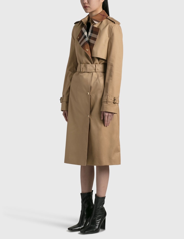 Burberry Check Panel Cotton Gabardine Trench Coat In Beige
