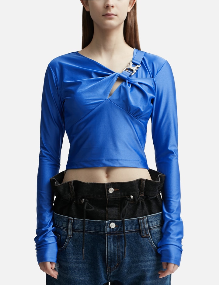 Andersson Bell Elena Glitter Shirring Top In Blue