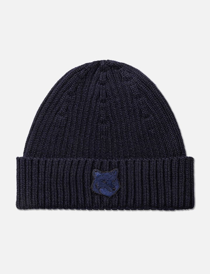 Maison Kitsuné Bold Fox Head Patch Ribbed Beanie In Black