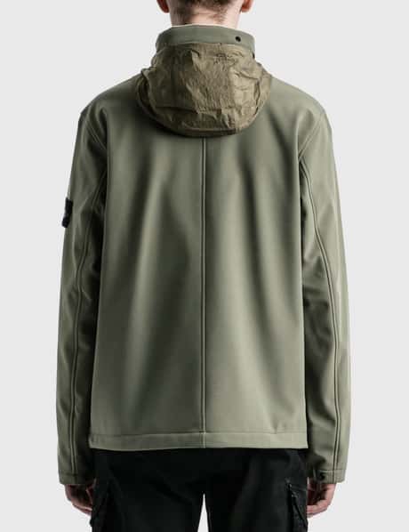 Hooded Jacket Stone Island Soft Shell Olive Green STONE ISLAND