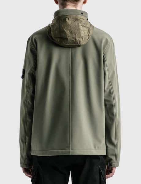 Hooded Jacket Stone Island Soft Shell Olive Green STONE ISLAND