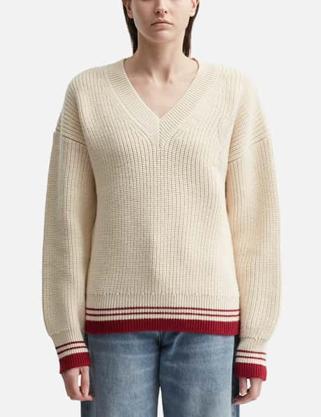 Ami Wool Ribbed V-Neck Sweater