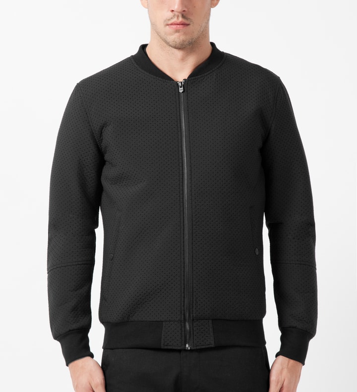 Black Perforated Neoprene Bomber Jacket Placeholder Image