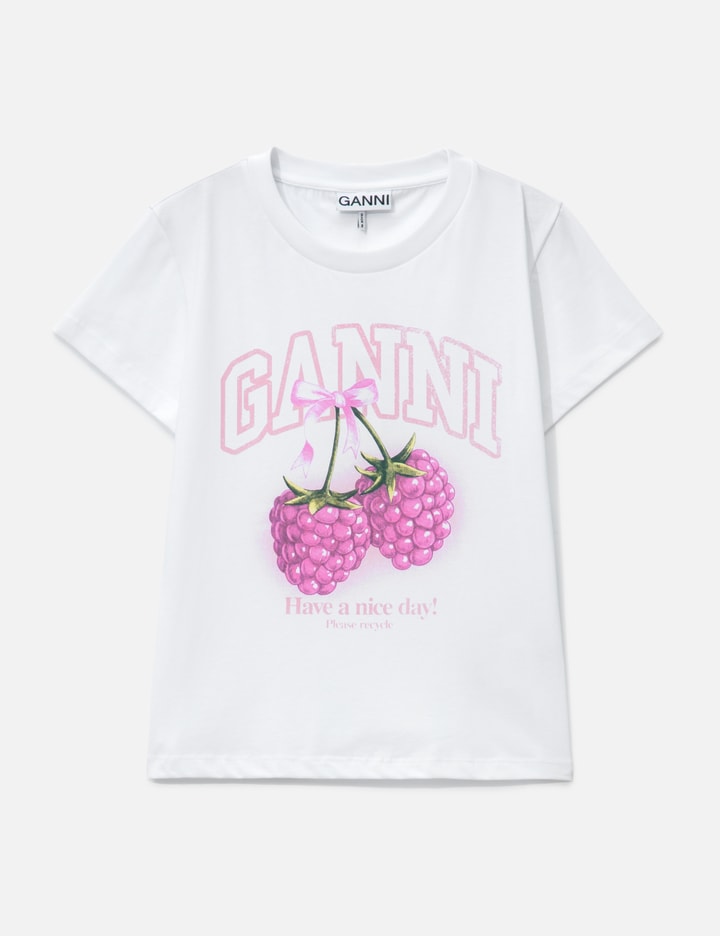 Ganni Baby Fit T-Shirt With Raspberry