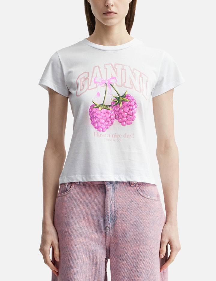Ganni Baby Fit T-Shirt With Raspberry