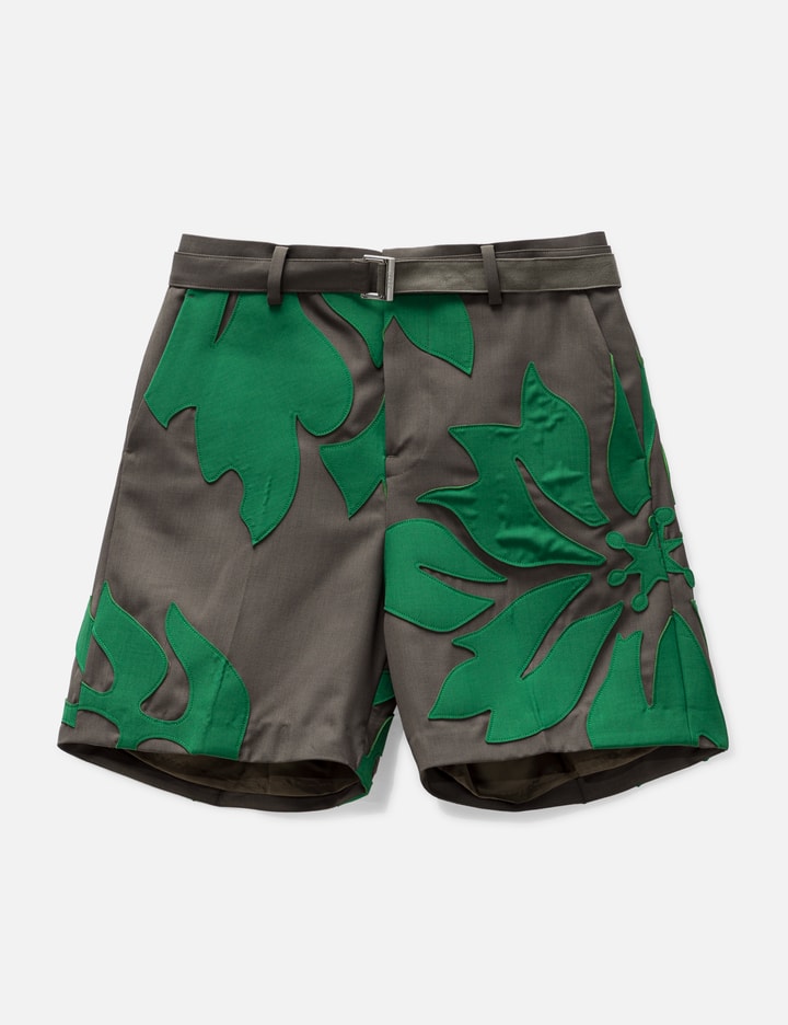 Sacai Floral Embroidered Patch Suiting Shorts In Green