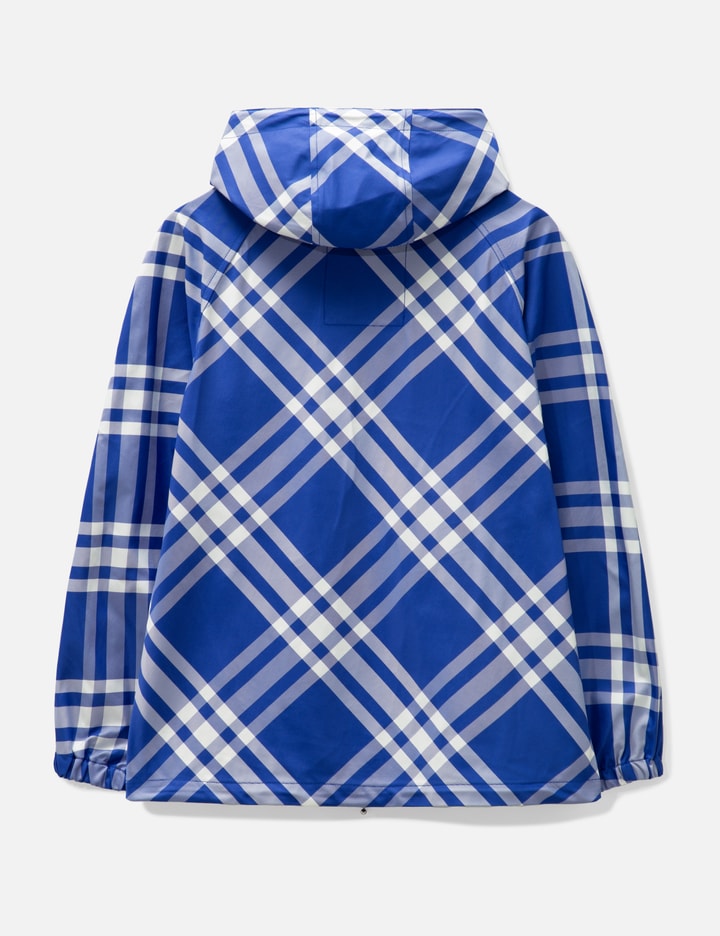 Shop Burberry Check Nylon Hooded Jacket In Blue