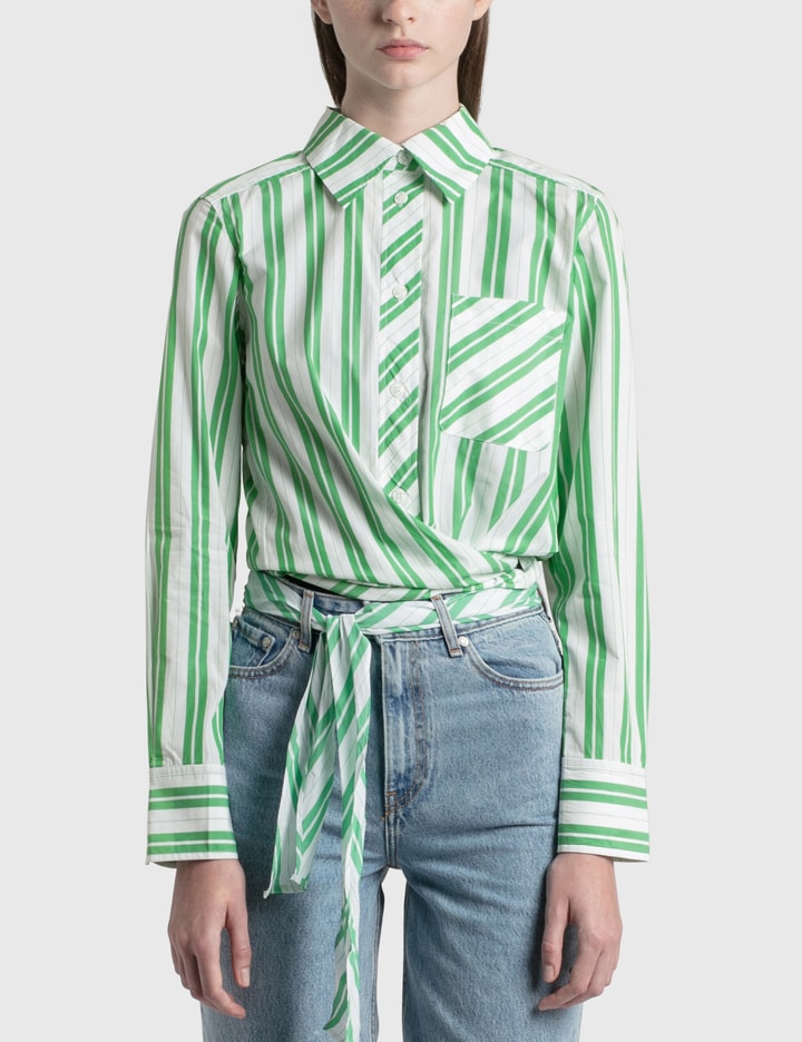 Ganni - Stripe Cotton Wrap Shirt | HBX Ganni - Stripe Cotton Wrap Shirt | HBX