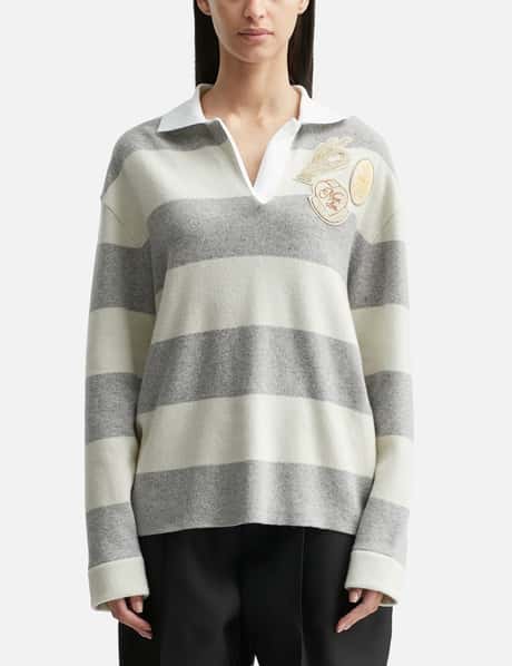 Moncler Striped Long Sleeve Wool Polo Shirt