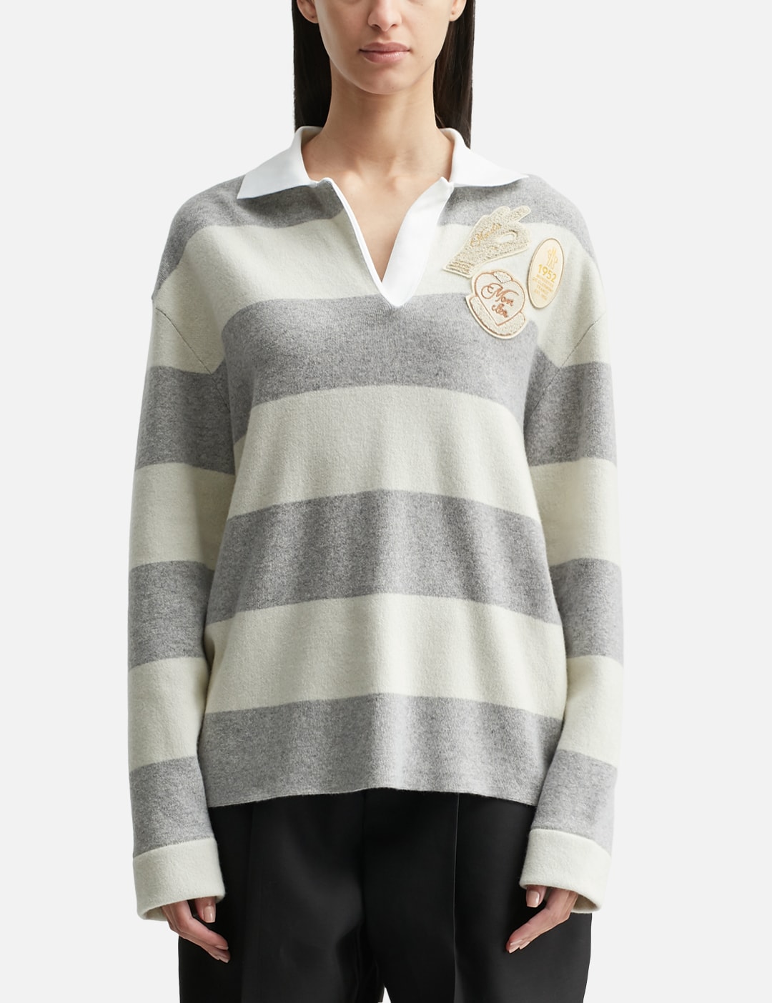 Striped Long Sleeve Wool Polo Shirt view 6