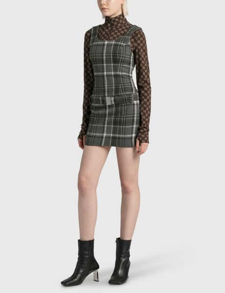 slim fit dress slacks SLEEVELESS V NECK PLAID PRINTED MINI DRESS L / Brown