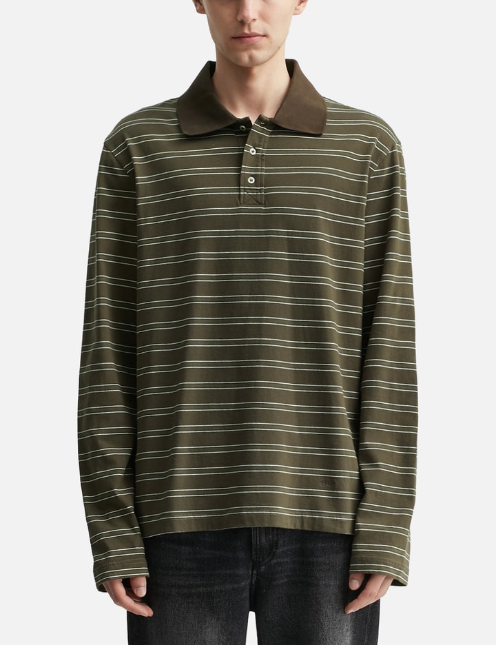 Long-Sleeve Striped Polo Shirt Placeholder Image