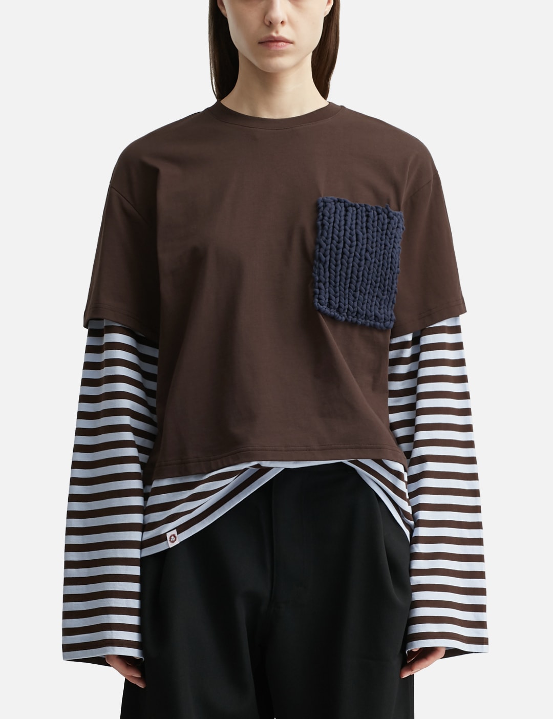 Long Sleeve 2-In-1 Tee With Knit Patch view 11