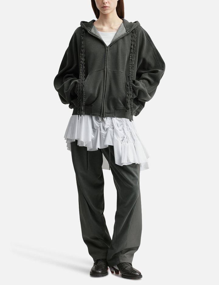 AJOBYAJO Laced Multi-Drawstring Zip-Up Hoodie