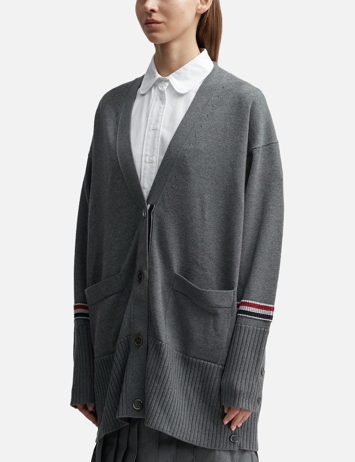 Merino Wool Stripe Exaggerated V-neck Cardigan Placeholder Image