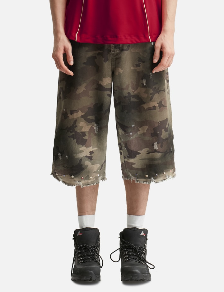 Piet Distressed Capri Camo Trousers With Swarovski Crystals In Multi