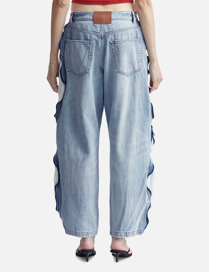 Bleach Blue Denim And Mesh Zipper Pants Placeholder Image