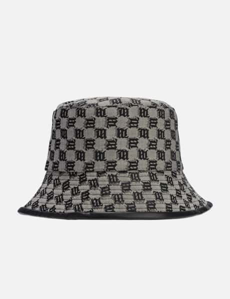 Misbhv LEATHER-TRIMMED MONOGRAM BUCKET HAT BEIGE