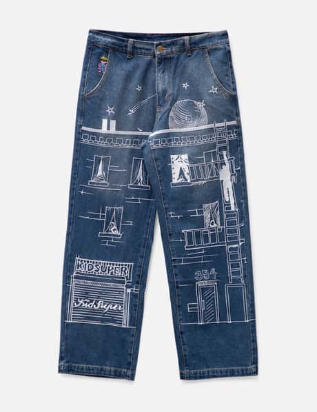 KidSuper Fire Escape Embroidered Jeans