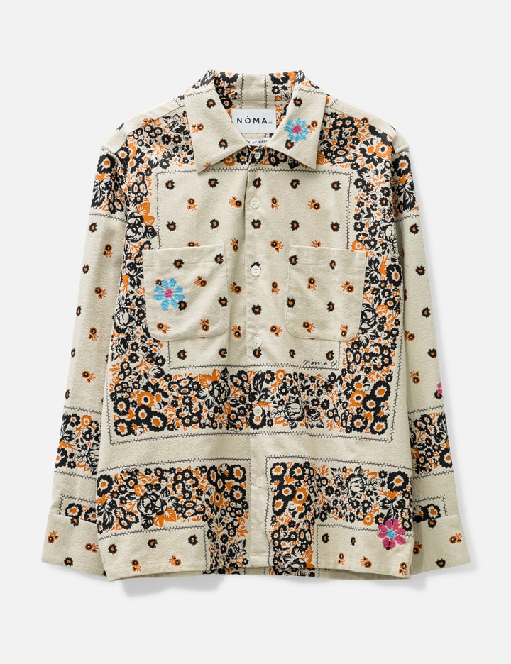 Adish X Noma T.d Embroidered Flannel Button Up Shirt In Beige