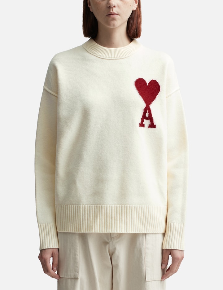 Ami Alexandre Mattiussi Relaxed-fit Wool Sweater With Heart Motif In Neutral