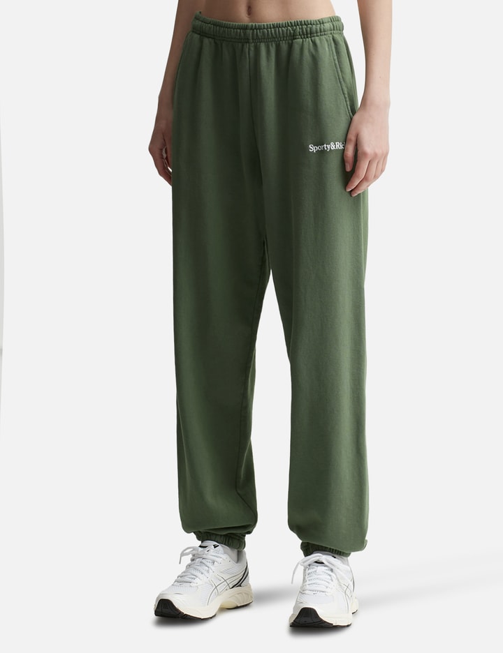 Shop Sporty &amp; Rich Serif Logo Embroidered Sweatpants In Green