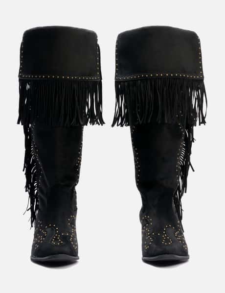 Studded Suede Fringe Boots Black view 7
