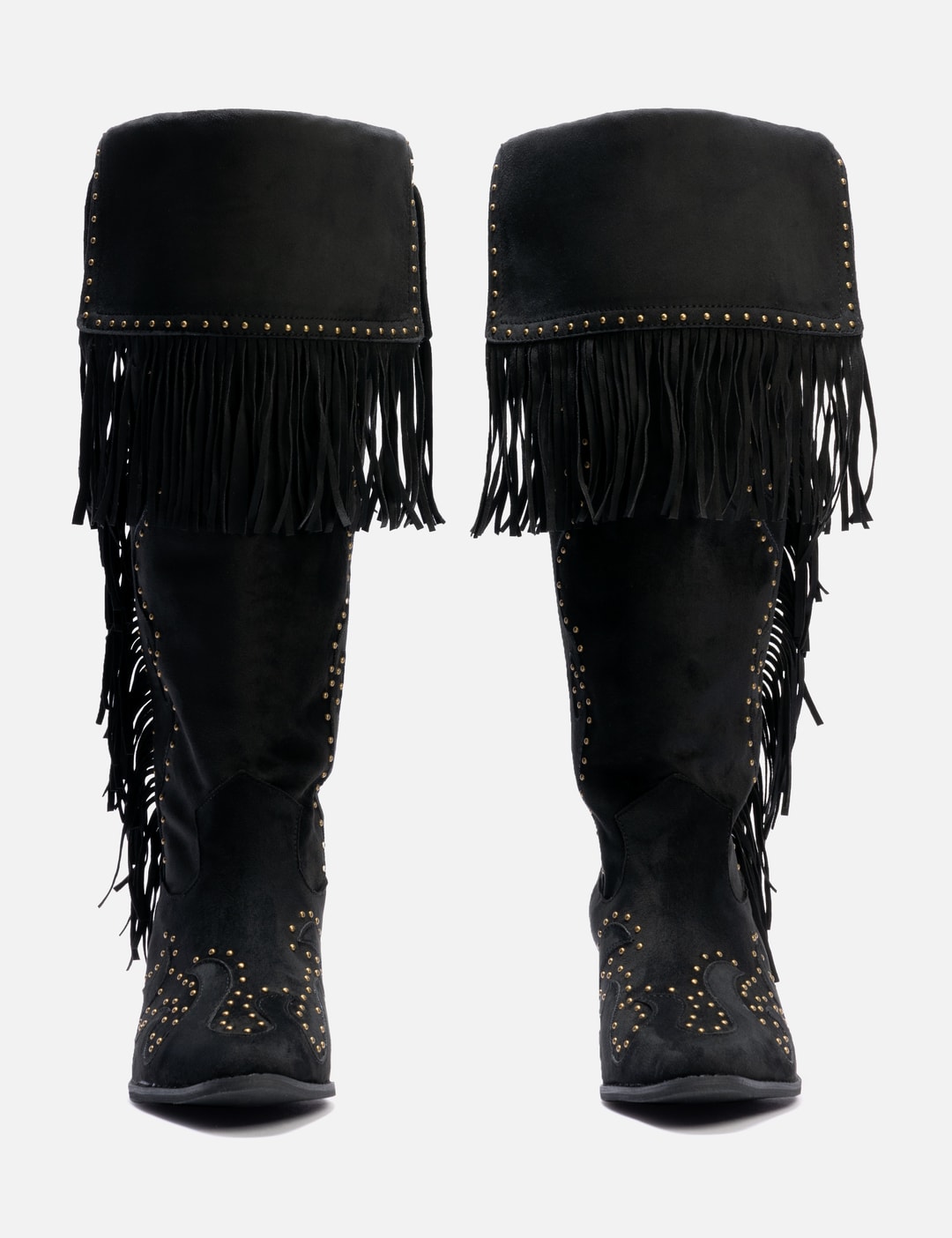 Studded Suede Fringe Boots Black view 8