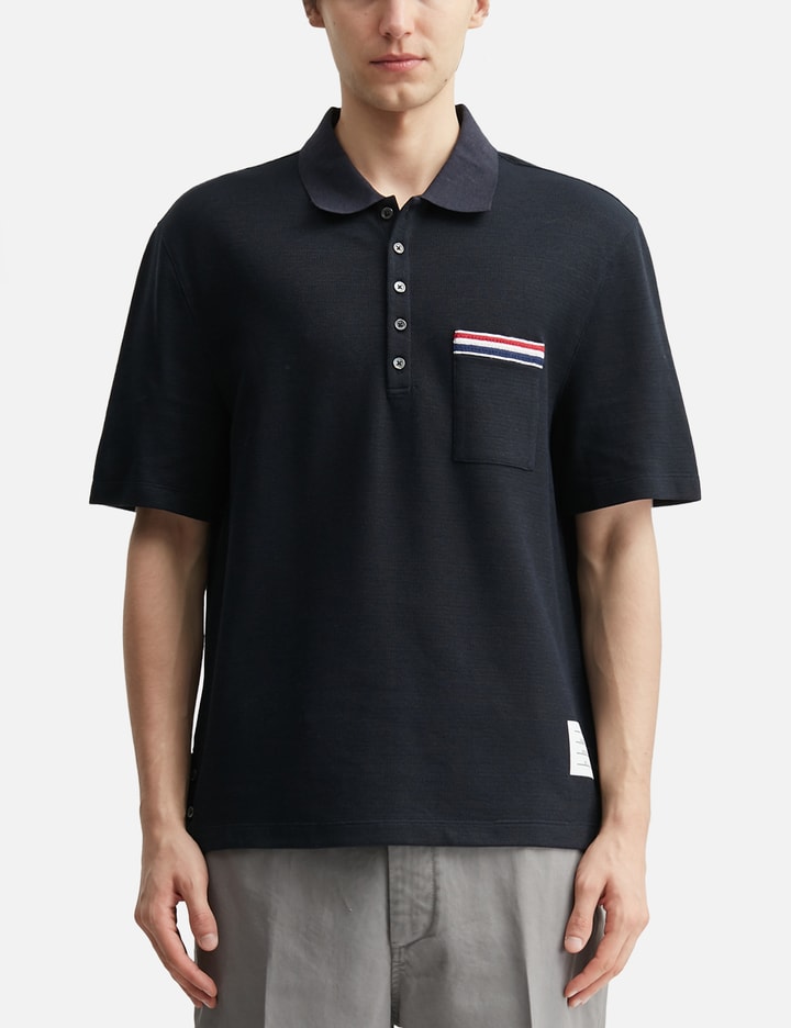 Textured Cotton Linen Rwb Embroidery Polo view 3