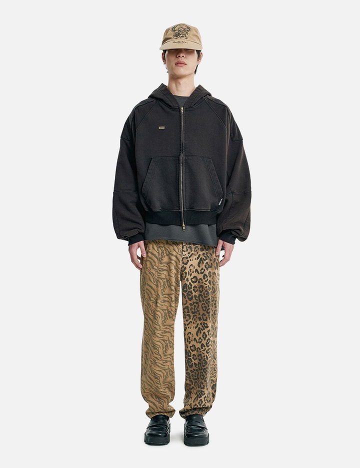 AJOBYAJO Cropped Washed Zip-Up Hoodie