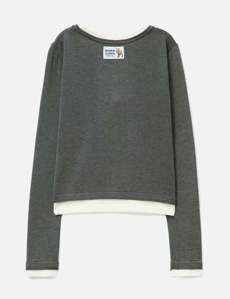 Grey White Layered Knit Top view 8