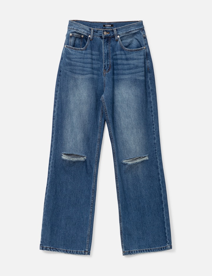 Indigo Washed Destroyed Break Cut Flared Jeans Placeholder Image