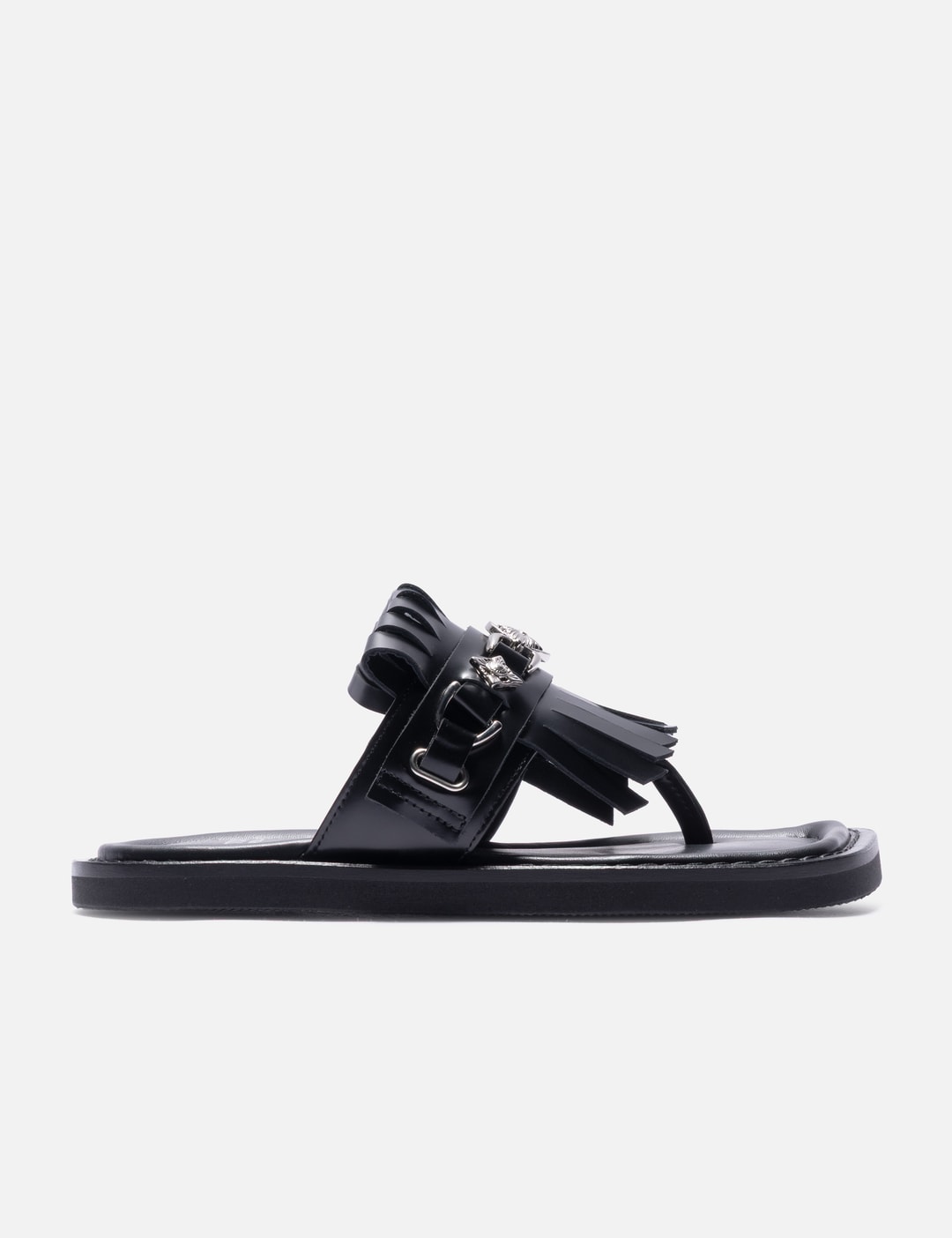 Studded Black Leather Slippers