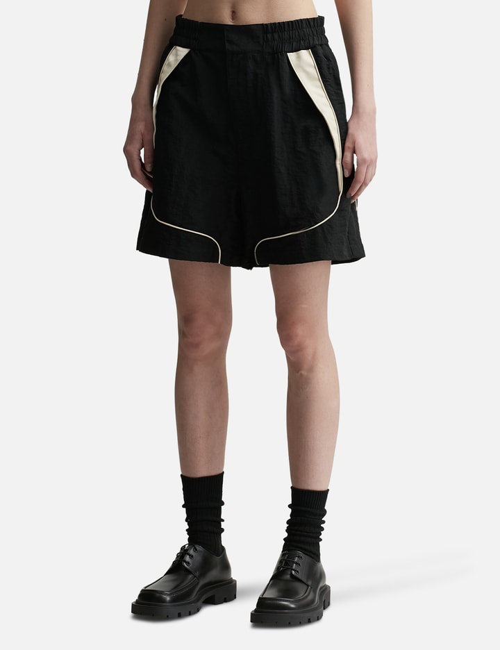 Shop Ader Error Faux Leather Accent Shorts In Black