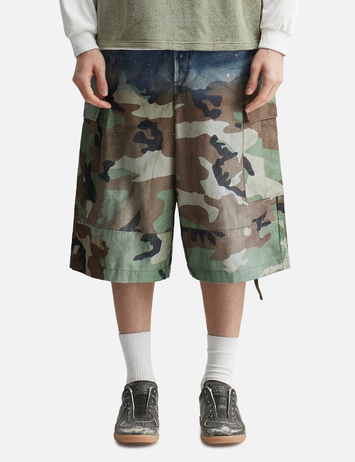 TOLQ Gradation Printed Denim Cargo Shorts