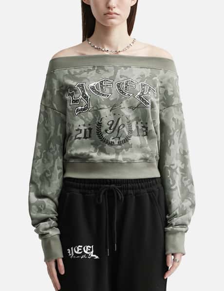 YEEL Graphic Off-shoulder Cropped Top Camo