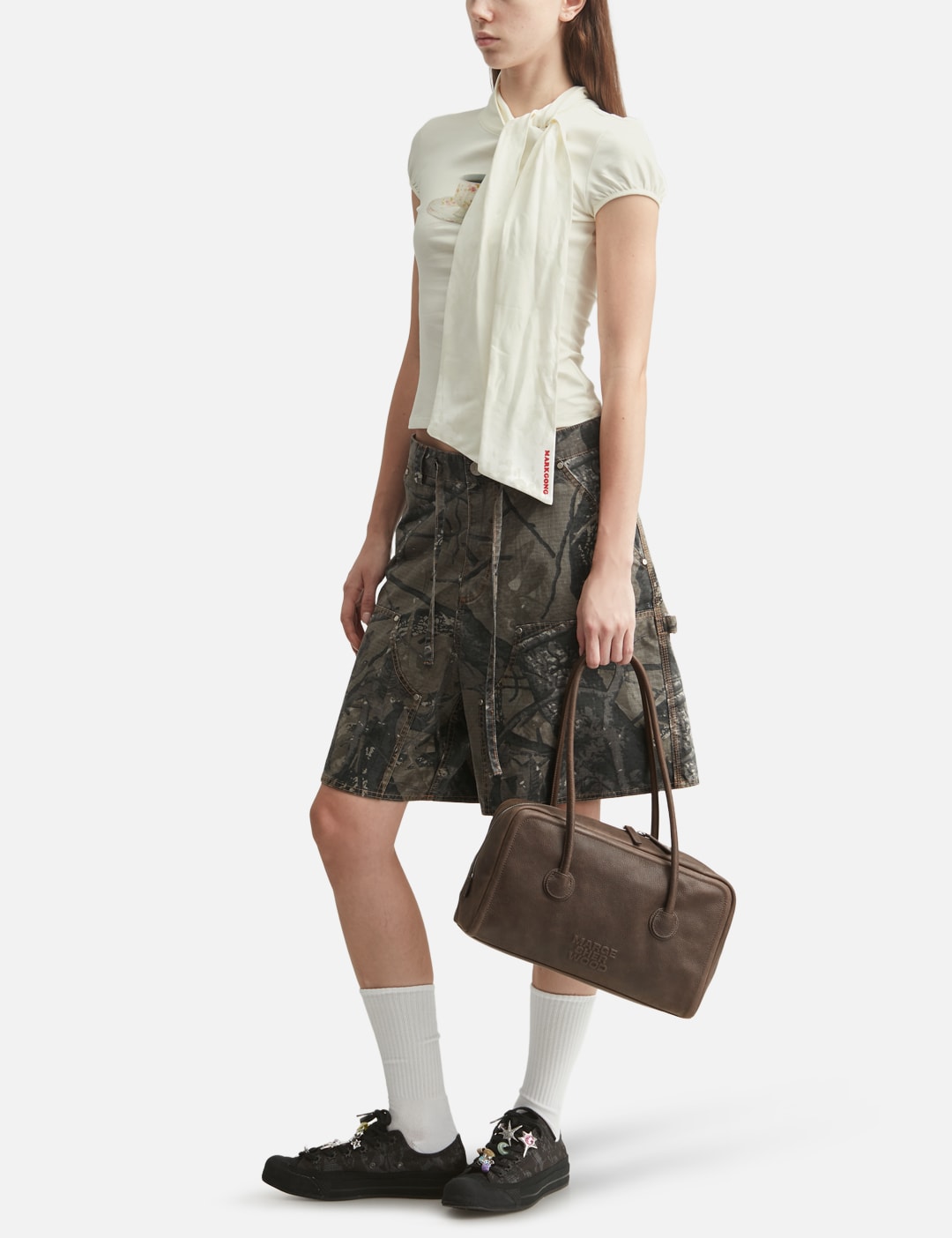 White Print Tie-Front Short Sleeve T-Shirt view 20