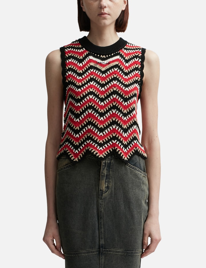 Shop Ganni Red Cotton Crochet Vest