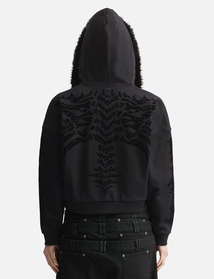 Thought We Friends "Aaron" Black Skeleton Zip-Up Hoodie With Faux Fur Hood