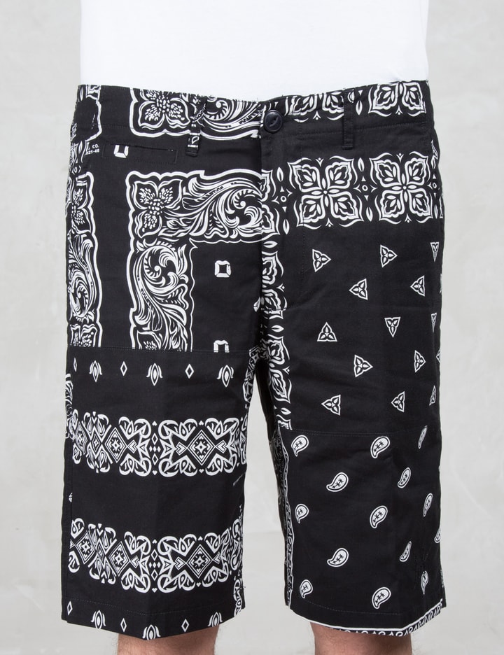 Black Bandana Patchwork Shorts Placeholder Image