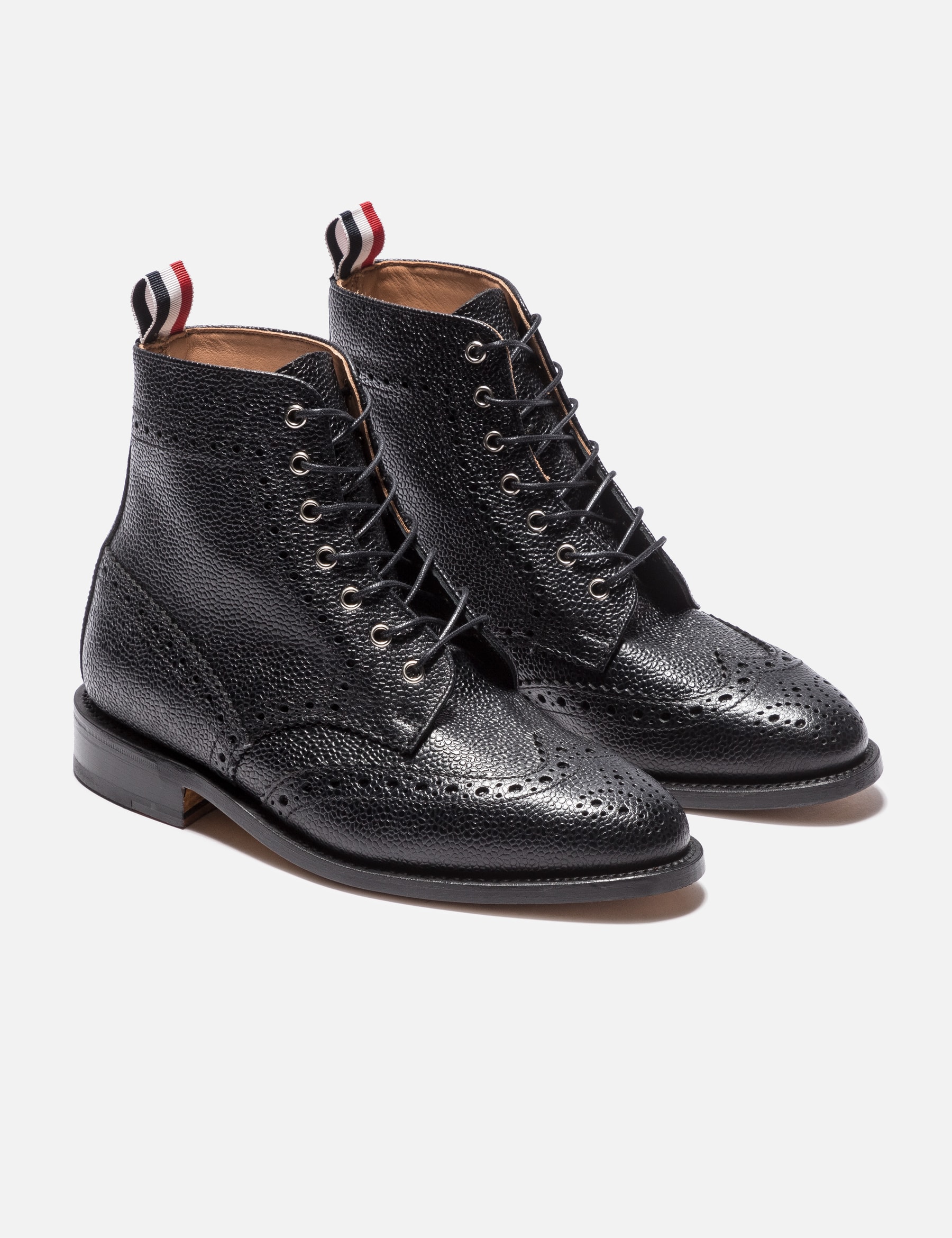 Wingtip Brogue Boot With Leather Sole In Black Pebble Grain view 16