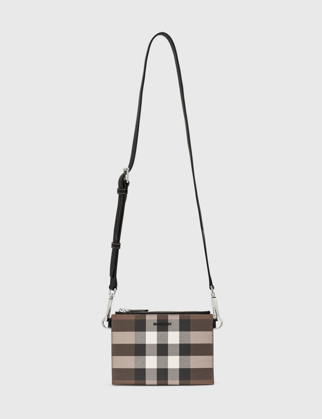 Check E-canvas and Leather Crossbody Bag in Black - Women