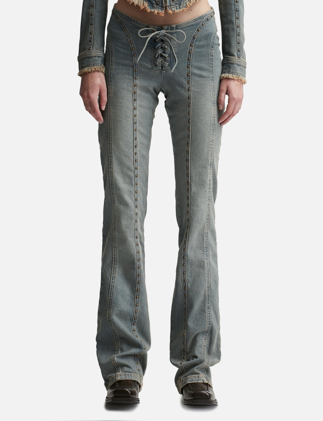 Sunset Wash Lara Laced Denim Studded Trousers view 13