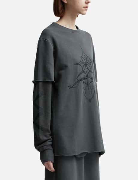 Gray Layered Long Sleeve T-Shirt by OPEN YY on Sale