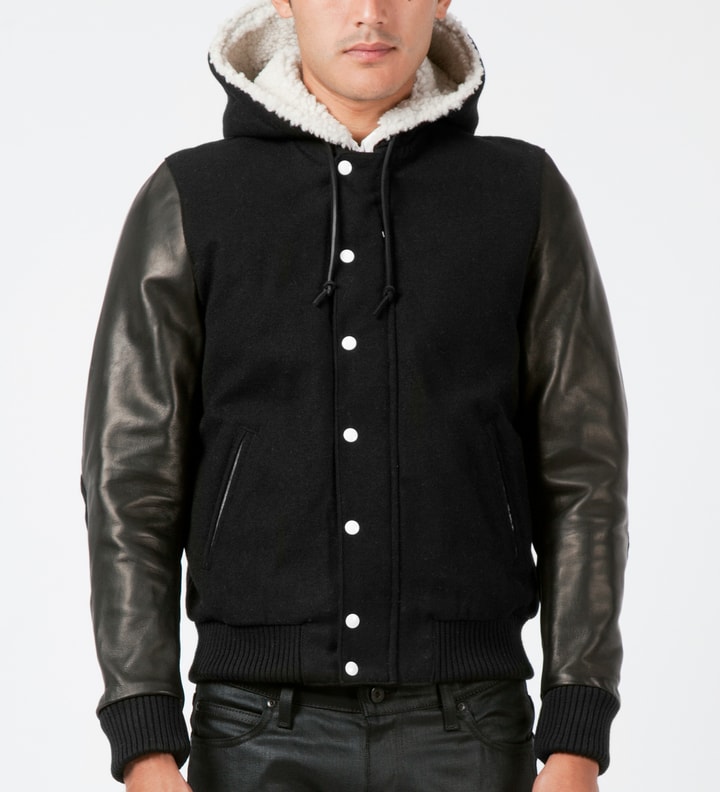 Black Leather Varsity Jacket Placeholder Image