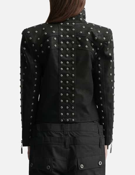 Chan Studded PU Leather Jacket With Shoulder Pads view 9