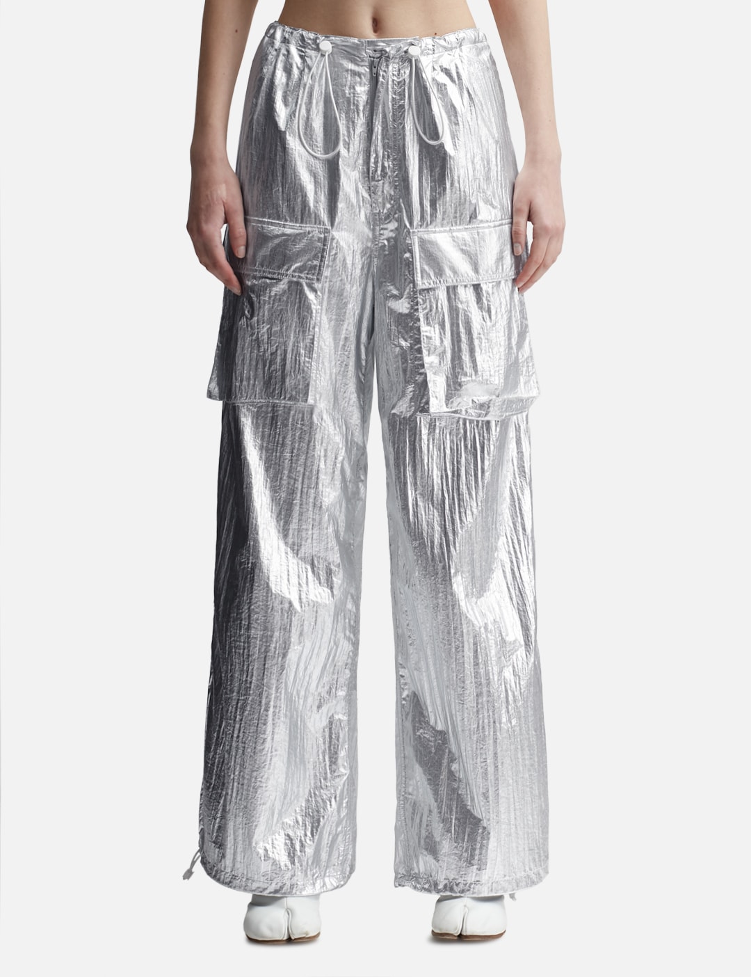 Silver Tyvek Wide-Leg Trousers