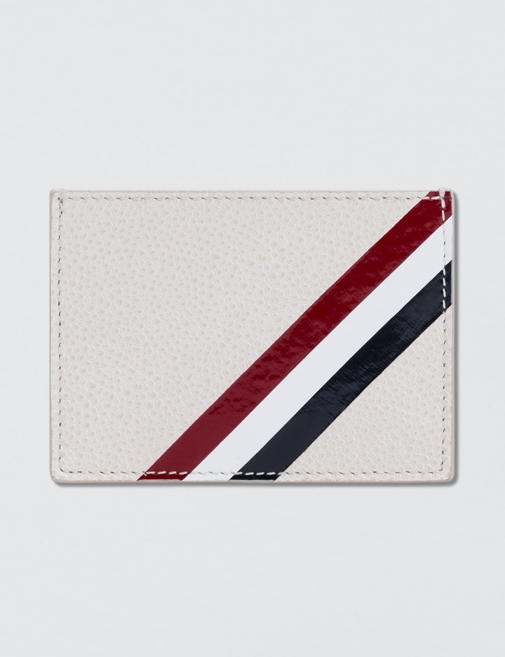 Pebble Grain and Calf Leather Single Card Holder with RWB Diagonal Stripe Placeholder Image